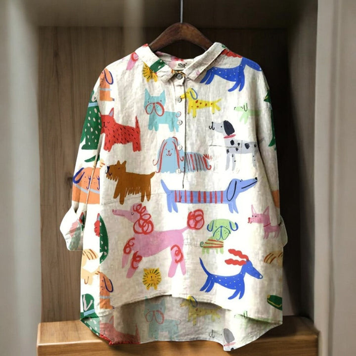 Luna | Kunstnerisk Hunde Print Bluse