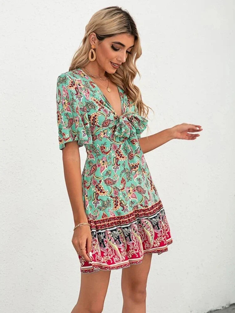 Sarah | Blomster Tie-Front Kjole