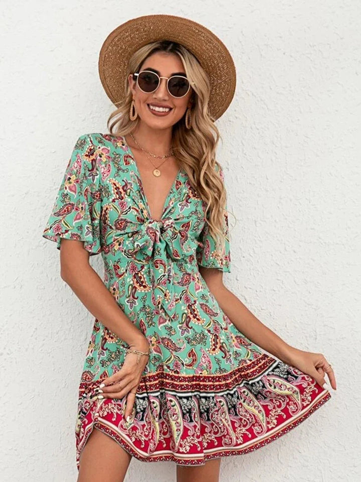 Sarah | Blomster Tie-Front Kjole