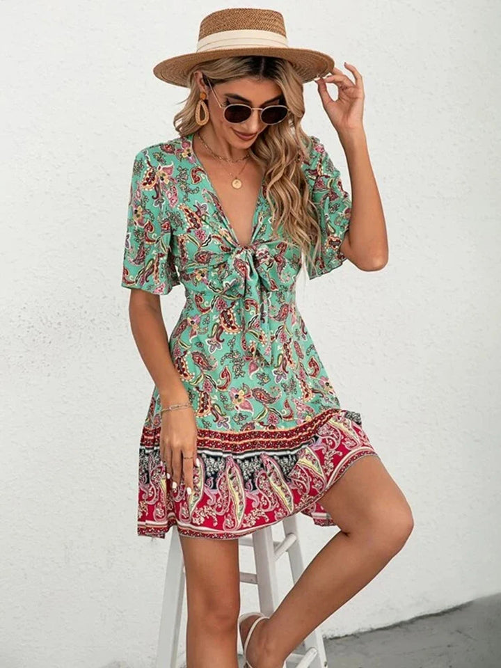 Sarah | Blomster Tie-Front Kjole