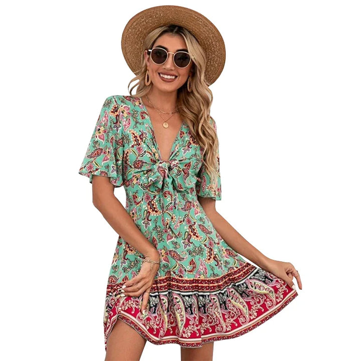 Sarah | Blomster Tie-Front Kjole