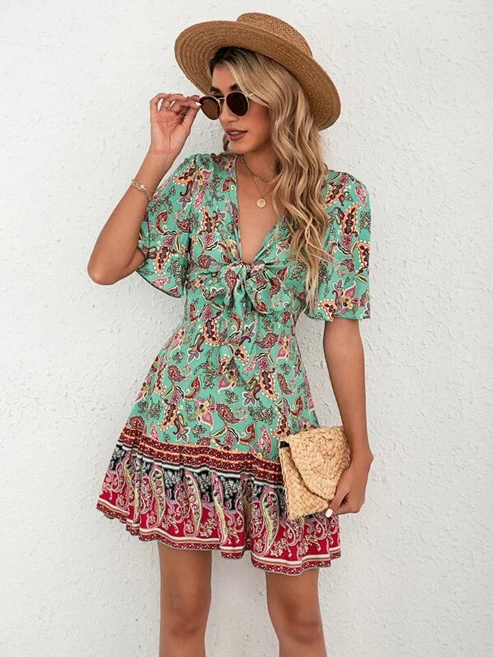 Sarah | Blomster Tie-Front Kjole
