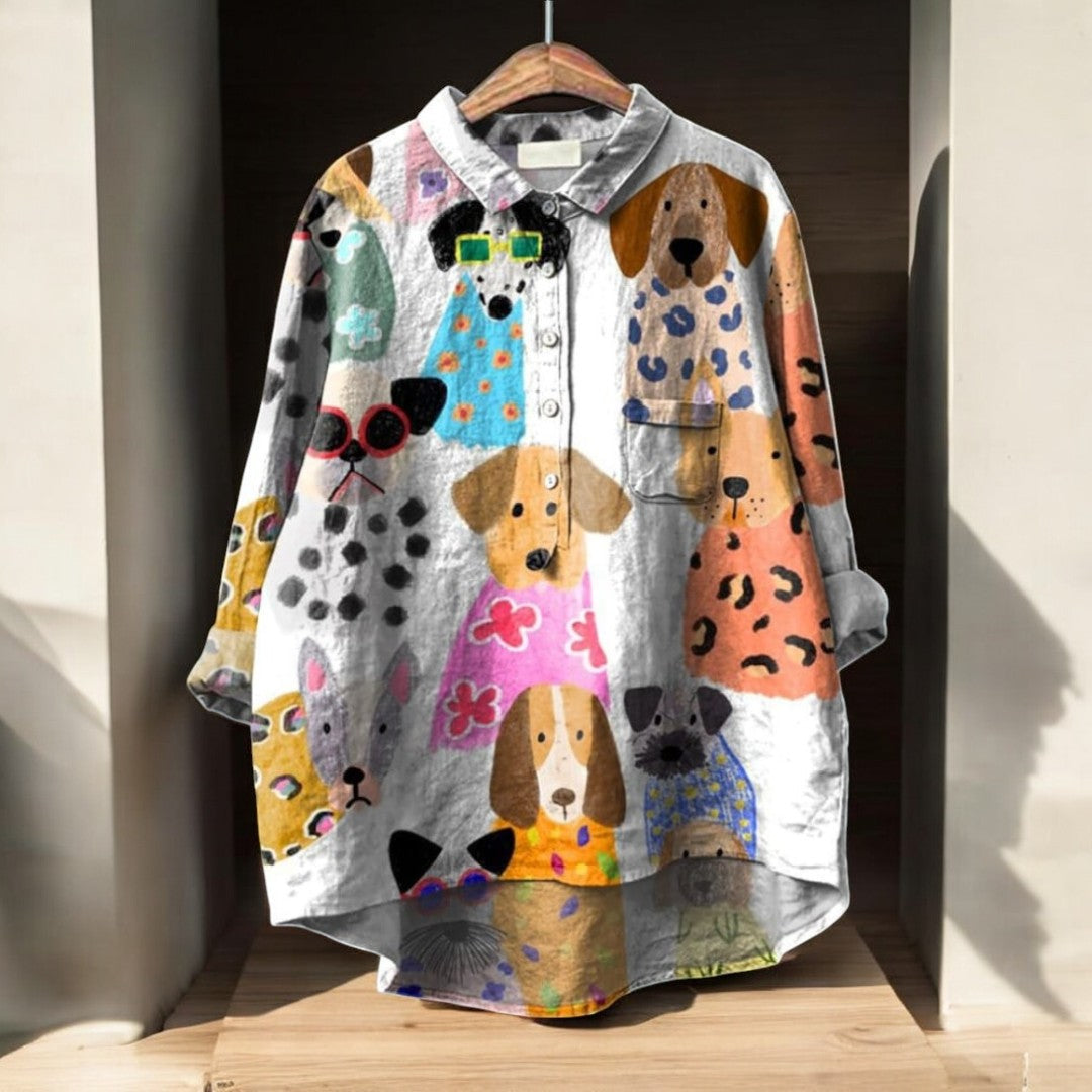 Luna | Kunstnerisk Hunde Print Bluse