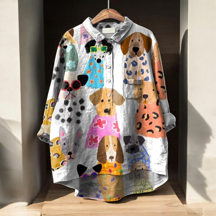 Luna | Kunstnerisk Hunde Print Bluse